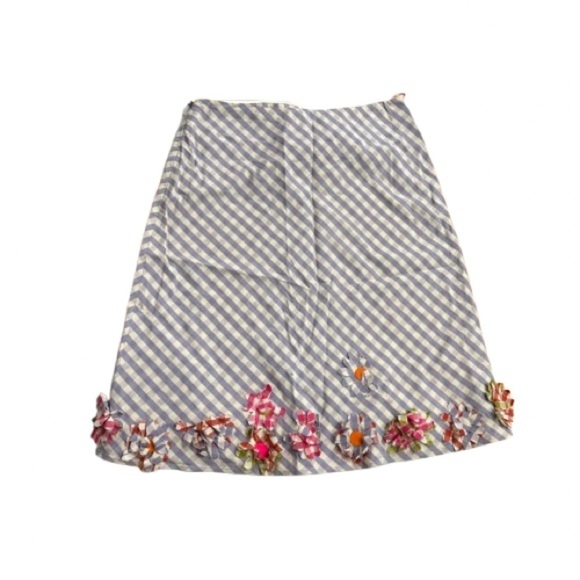 Moschino Cheap and Chic Purple White Gingham Check 3D Floral Skirt Vintage 8 - Picture 1 of 13